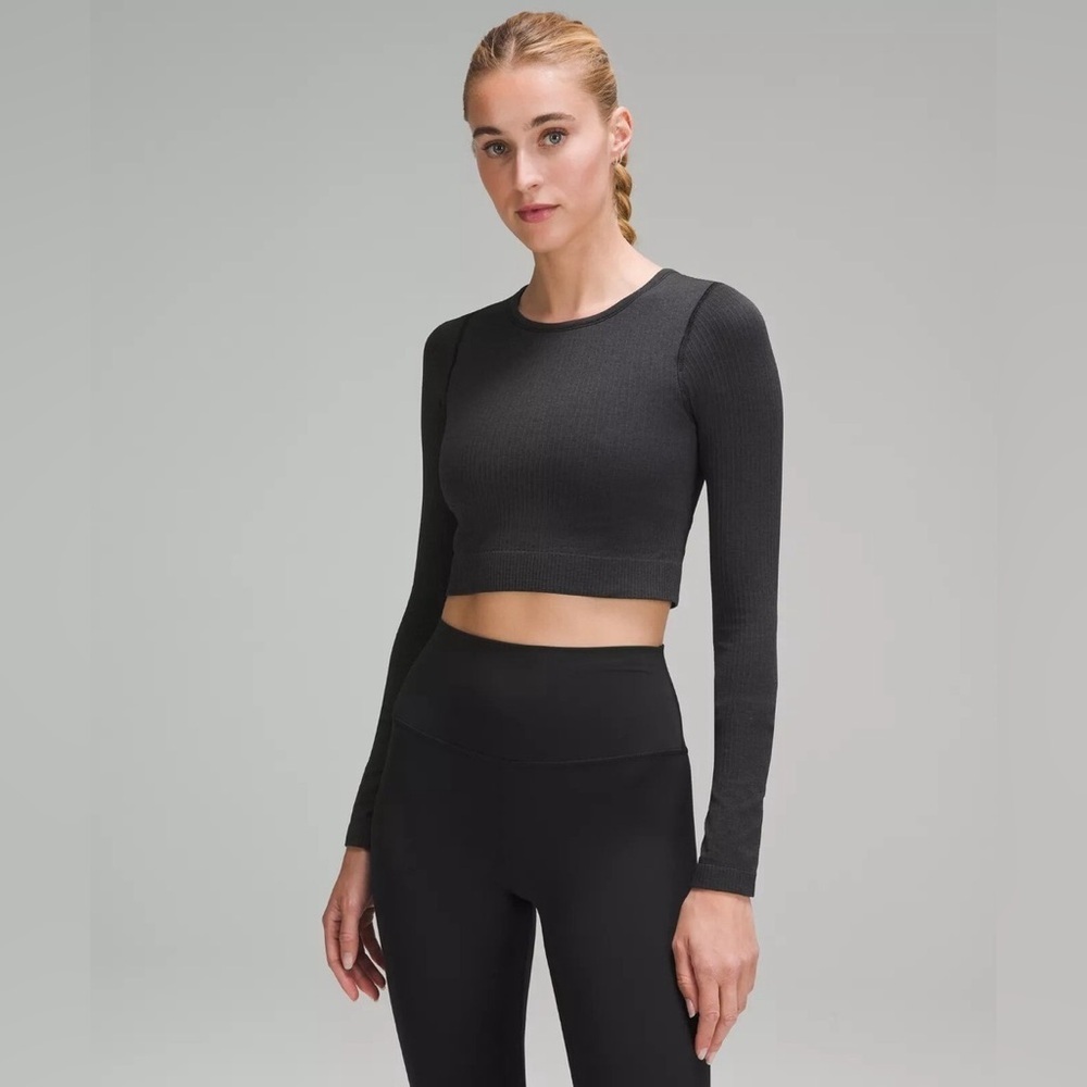 Lululemon Ebb to Street Long Sleeve Ribbed Cropped Sz 10 NEW Black